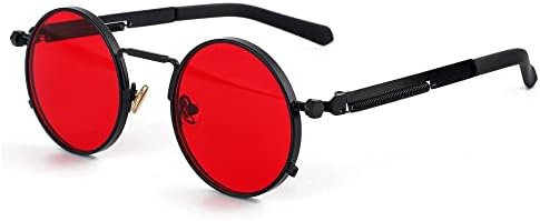 Óculos de sol steampunk redondos eylrim redondos hippie círculos círculos de metal gótico lente de bloqueio de UV UV