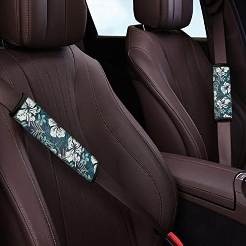 Decuncho Hibiscus Flower Car Seat Belt Capts Tampa Conjunto de 4 pacotes de assento de assento de conforto macia Apresenta de cabeça Pescoço Tampa da capa do cinto de correio Protetores de tira de mochila para mulheres meninas