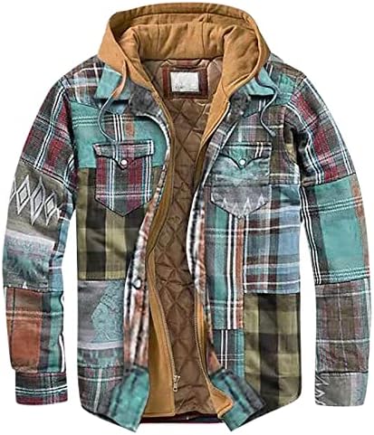 Jaquetas de inverno bisxoty para homens, moda grande e alto botão de camisa xadrez de ladrilhões de castanha acolchoada