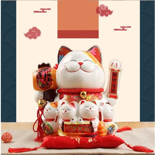 Xizhi Lucky Fortune Cat com braço de ondulação Maneki neko chineses feng shui Deoration Cat Lucky - L*W*H/13 *9*14 para lojas, restaurantes,