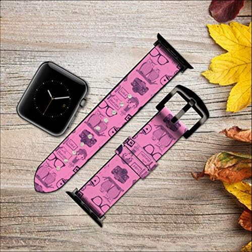 CA0485 Paris Pink Leather & Silicone Smart Watch Band Strap Para Apple Watch Iwatch Tamanho 42mm/44mm/45mm