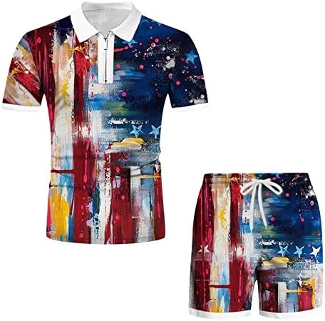 Camisetas masculinas Ymosrh Shorts Conjunto de 2 peças Zipper de lapela de lapela de manga curta e shorts Definir camisas