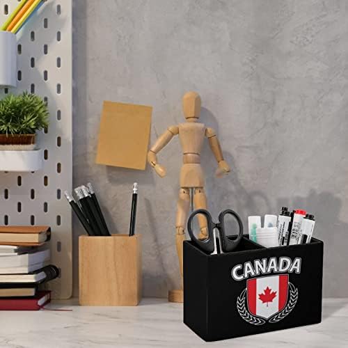 Maple Leaf Canada Flag Solter Pen Cup Caixa de suporte Organizador do escritório com dois compartimentos pretos