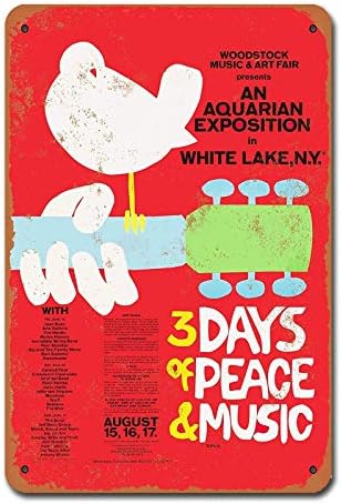 Woodstock Music Vintage Tin Sign Decoração de metal sinal de lata de lata de metal 7,8x11,8 polegadas