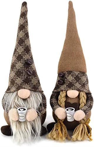 Vytina 2 PCs Coffee Gnomos Plush Ornamentos Handmades sueco tomte gnome bonecas bonecas de café em camadas de bandeja gnome gnome nórdico