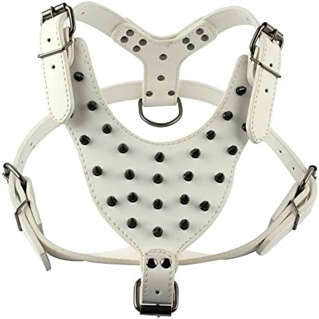 WZHSDKL Spikes White Leather Dog Collar and Leash Definir de serviço pesado para colher de couro boxer