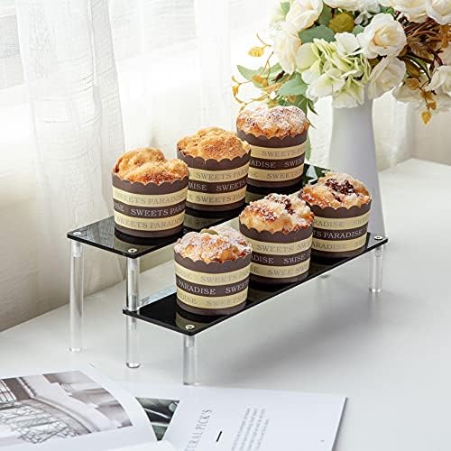 2 Tier preto acrílico Riser Cupcake Stand Display Shelf para decoração, maquiagem