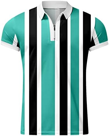 XXBR Mens zíper camisetas pólo de manga curta Vertical listra vertical tênis Tenista Tops Athletic Sports Casual Casual
