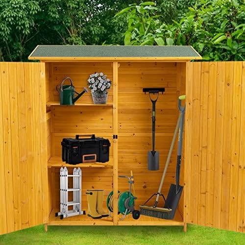 Gabinete de armazenamento ao ar livre de 56 ”L, galpão de jardim de madeira, galpão externo da ferramenta, armário de