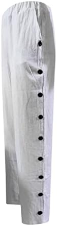 Calça de linho de algodão em estrava de Kbndieu para mulheres calças de cor sólida elástica de alta e elástico para mulheres hipotenuse