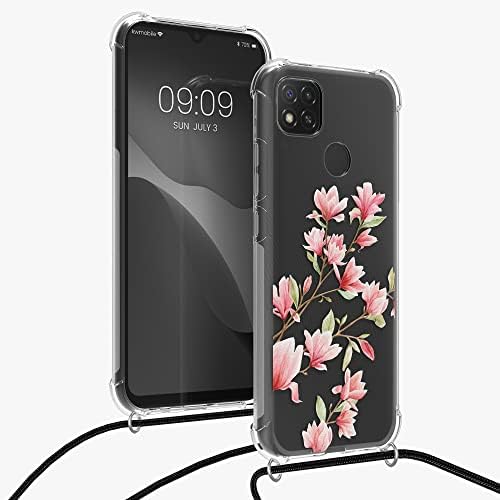 Case de Crossbody Kwmobile Compatível com Xiaomi Redmi 9c Strap - Magnolias rosa/branco/transparente