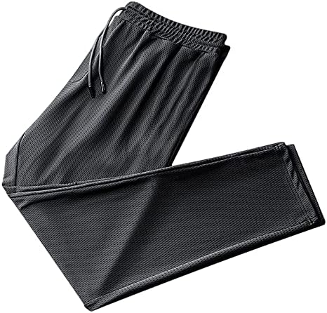 Calças de pista de Hoyomi para homens, gelo seda fitness correndo yoga calça de ioga macio respirável suado suado solto calça de moletom preto