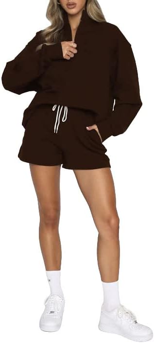 Remelon Meio de moletom feminino Defina casuais com zíper de mangas compridas e shorts roupas de 2 peças roupas de corrida