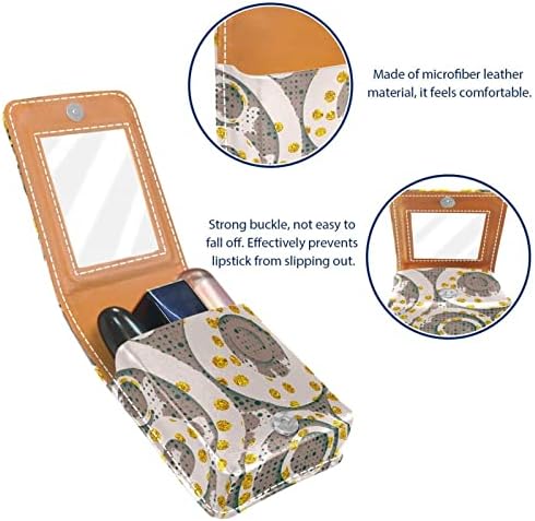Caixa de batom de Oryuekan com espelho bolsa de maquiagem portátil fofa, bolsa cosmética, moderno círculo de polka de ouro retro