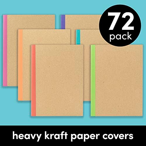 Paperage 72 Pack Composition Notebook Journals, Kraft Cover com espinhos de arco-íris, College governou papel, tamanho pequeno-para