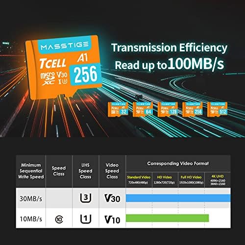 TCELL MASSTIGE 128 GB MEMÓRIA MICROSDXC COM ADAPTADOR - A1, UHS -I U3, V30, 4K, cartão micro SD, Leia velocidades de até