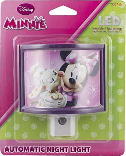 Disney Minnie Mouse Wrap Shade LED Night Light, Plug-In, Dusk to Dawn, Decoração de quarto de meninas, listado UL, ideal para viveiro, banheiro, 13367