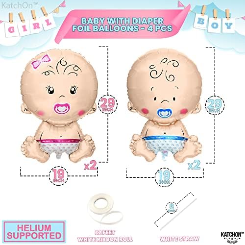 Katchon, Balão de Gênero Revela - 29 polegadas, pacote de 4 | Decorações de chá de bebê de menino gêmeo e menina | Baby