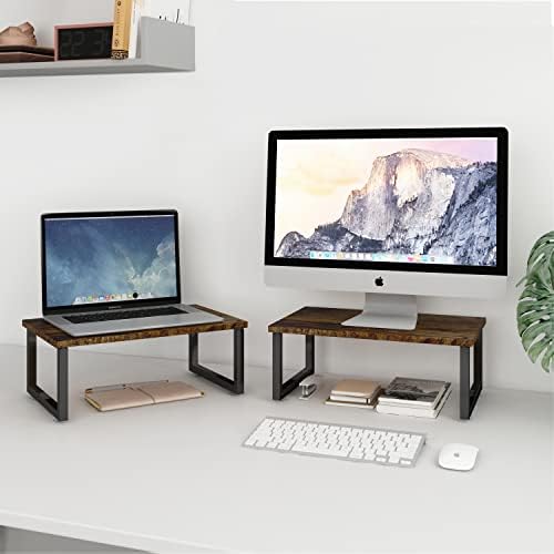 Riser de monitor arborizado de 2 pacote de tendência simples, suporte para organizador de mesa com copo de sucção anti-deslizamento para laptop, computador, iMac, PC, Antique Brown