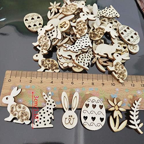 Sara-U 100pcs felizes ovos de coelho de páscoa lascas de madeira enfeites esculpidos ornamentos pendurados