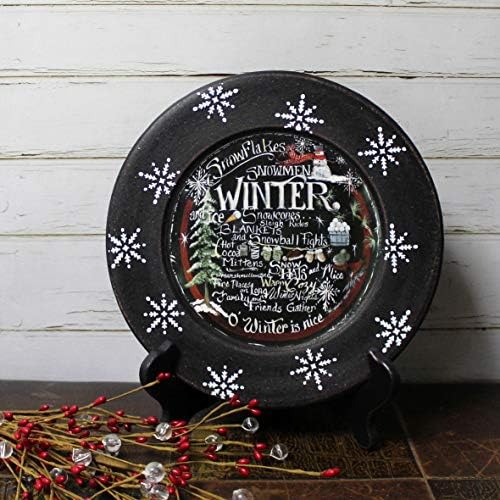 CvhomedEco. Placa decorativa de inverno Primitives angustiadas Round Christmas Display Plate de madeira Home Décora Arte, 9-3/4