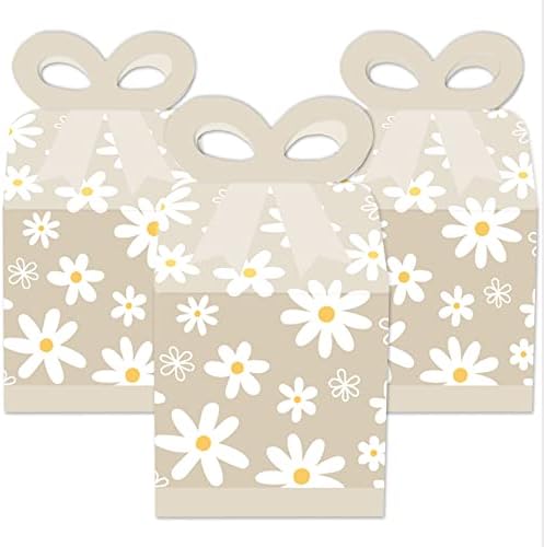 Big Dot of Happiness Tan Daisy Flowers - Square Favor Gift Caixas - Floral Party Box Boxes - Conjunto de 12