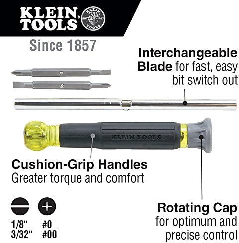 Klein Tools 55482 Backpack da bolsa de ferramentas, organizador de ferramentas de comércio de serviço pesado e 32581 na chave de fenda eletrônica 4-1 com máquinas de precisão Bits: 2 fenda, 2 phillips, 4 peças