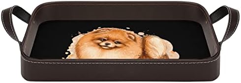 Pomerânia Erman Spitz Dog Leather Decorative Bandeja personalizada Organizador de armazenamento de bandeja com alças para hotel em casa