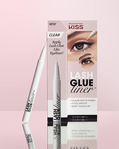 Kiss Clear Lash Gelueliner, adesivo de petiscos de feltro, acabamento fosco transparente, aplicação infalível, retoque fácil, 0,02 oz.