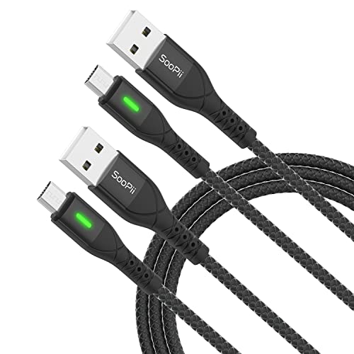 Soopii Cabo Micro USB, cabo de carregamento Android de 4 pés de 4 pés com indicador de LED inteligente, cabo de carregador