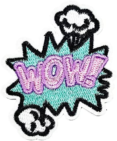 Kleenplus Wow! Palavra em inglês Slogan de slogan de desenho animado Ferro bordado em manchas Badge tecidos de adesivo
