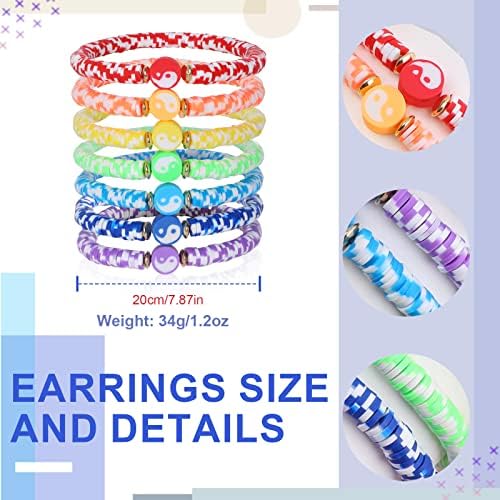 IdeaJoy de pulseiras de miçangas de arco -íris para mulheres meninas, pulseiras coloridas Heishi Flower Breaded Bracelets,