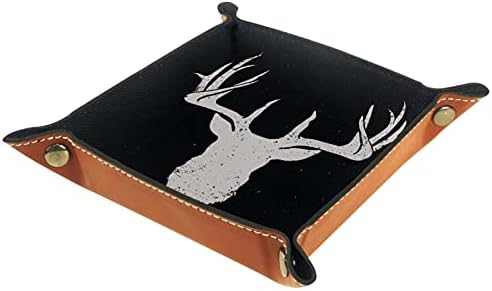 Tacameng Vintage Deer Head, Bandeja de jóias de saltos de armazenamento em casa aberta Bandeja de couro de couro para