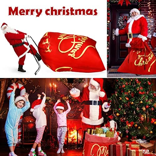 2 peças Extra grande Christmas Santa Sack Jumbo Christmas Gift Bag 36 x 44 polegadas com sacos de presente reutilizáveis ​​de