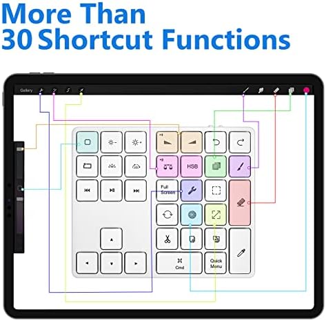 Teclado sem fio FRUNSI para procriar 7 cores iluminadas, teclado de desenho de atalho sem fio para iPad, tablet gráfico, carregamento