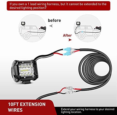 Nilight 14 AWG Kit de extensão de cinto de fiação de 10 pés para LED Work Light Bar LED PRODS OFF LUZES DE ROADA