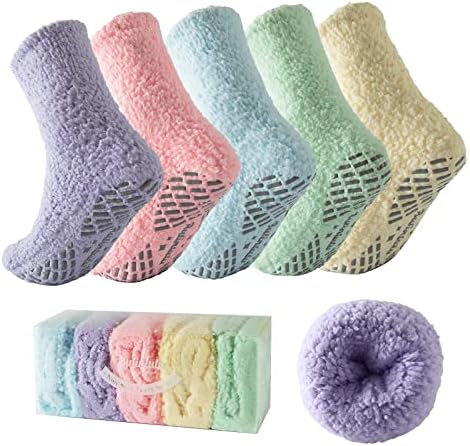 Meias difusas de Bulinlulu para mulheres com meias pegadas de alcance, meias aconchegantes do sono Sono Meias de Sono