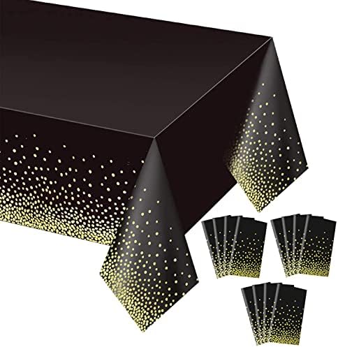 GEXOLENU 12 Pacote de mesa de mesa de plástico descartável preto e dourado para mesas de retângulo, capa de mesa à prova