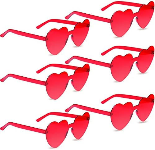 Raihomkit 6 pares de óculos de sol em forma de coração, óculos de coração transparentes sem aro, óculos de moldura de molduras de