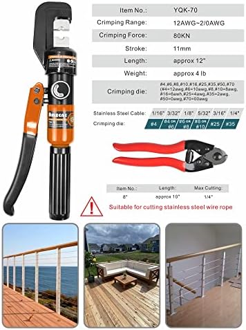 AMZCNC CABO HIDRÁULICO LUG CRIMPER 10 US TON 12 AWG A 00 KIT DE FERRAMENTO DE CABOS EM TERMINAL ELÉTRICO COM 9 DIZ