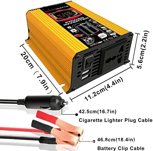 Inversor de energia de 1000W DC 12 V a AC 220V/110V Inverter de carro com portas USB 5V/2.4A DUL