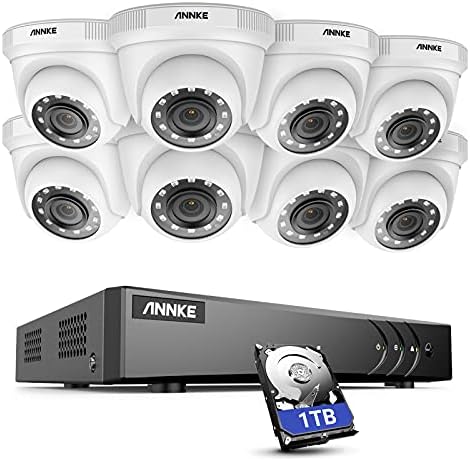 Annke CCTV Camera Systems 8 Channel 5MP Lite H.265+ AI DVR com 1 TB HDD, Detecção de Humano/Veículo, HD 1920TVL 1080p CCTV Dome Camera