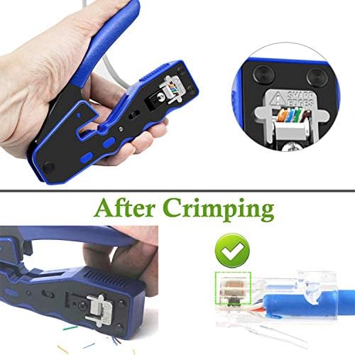 VINET RJ45 Ferramenta de crimpagem Ethernet Tool Tool All-in-One Crimper Wire Stripper Cutter Passe através dos conectores CAT6