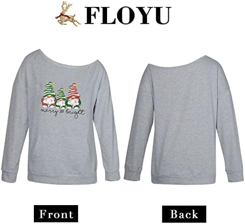 Floyu Women Christmas Off Sweatshirt Diretor Gnomies Santa Graphic Tee Christmas Gnomies Camisa de Matra Longa de Manga
