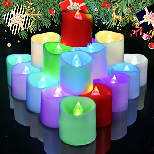 Luzes de chá de cor de cor caseira de cor, operação de velas de velas, 24pcs led velas coloridas com pavio de 7 cores