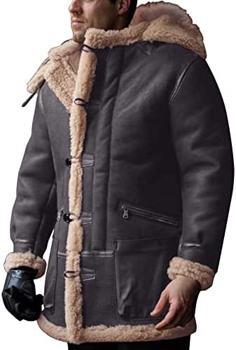 Homens de tamanho com capuz com capuz com capuz de inverno Coloque de lapela de manga comprida jaqueta de couro acolchoada