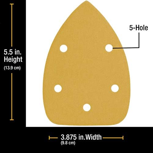 DURA -GOLD Premium Mouse Detalhe Lixa de lixa lençando lençóis - 320 Grit - Gancho de padrão de 5 orifícios Discos de mouse triângulo