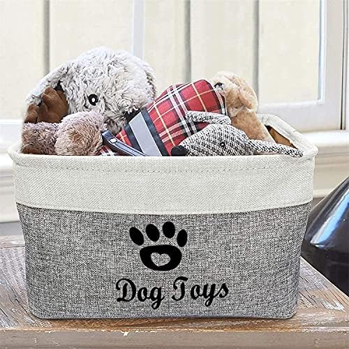 FJZFING COLEXSBLE DOG PET Toy Box Acessory Storage Bin com alças, cesta de armazenamento de organizador para brinquedos para animais de estimação, cobertores, trelas e brinquedos de cachorro bordados cinza