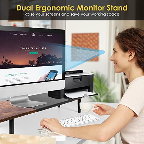 Star-star dual-monitor-stand-riser-for-desk comprimento ajustável 32-40 polegadas, riser de monitor de computador grande para desktop para 2 telas, organizador de prateleira de mesa Riser Stand para computador/laptop/pc/impressora/tv marrom