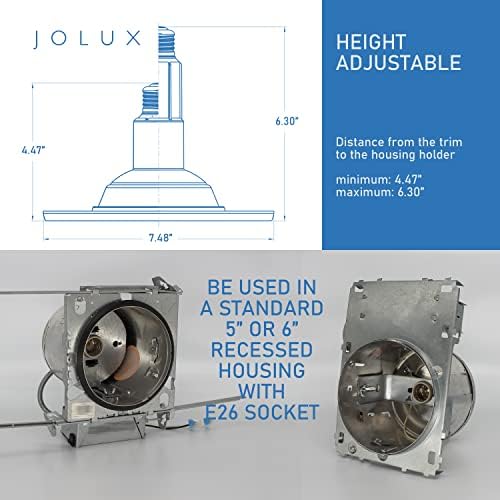 Jolux LED de 5/6 polegadas de renovação ajustável downlight, base de parafuso médio e26, 12w, 5000k, 800 lúmens, diminuição, com classificação úmida, instalação simples, ETL, 4-pacote, acabamento em declive